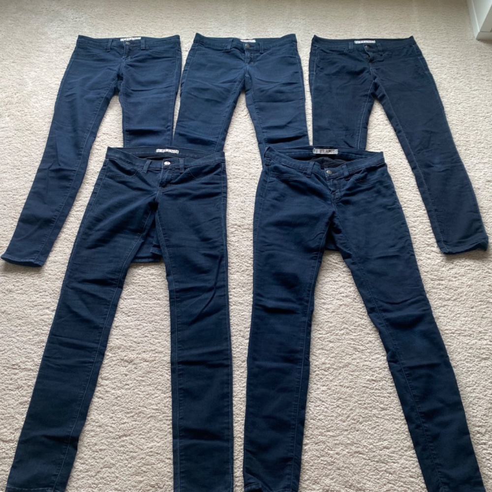 Lot Of 5 Pairs J Brand Women's Sz 26 Stretch Dark Blue Super Skinny Jeans Pitch View 2